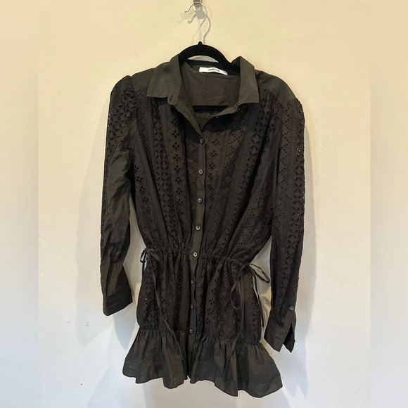 Thakoon Long Sleeve Cotton Eyelet Shirtdress Black Women's sz 8 100%Cotton E0137 - Picture 9 of 10